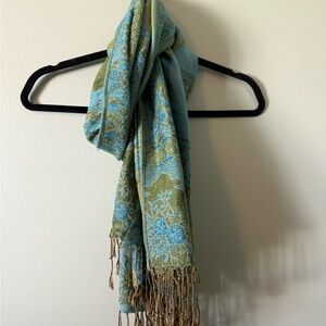 Pashmina Teal and Olive Paisley Scarf